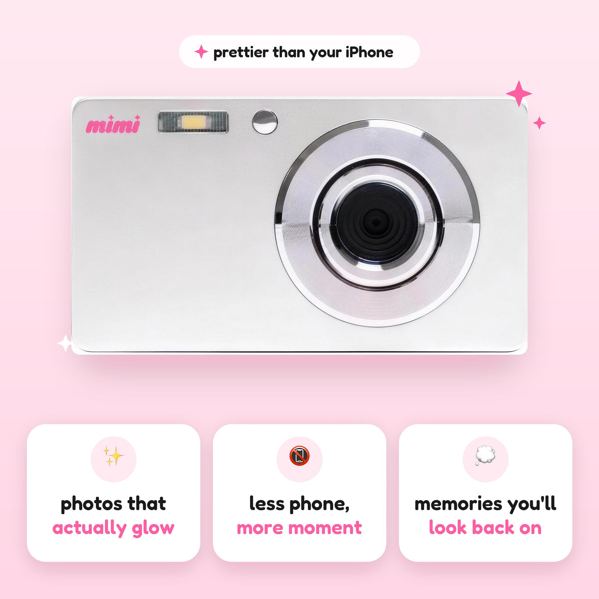 Mimi Digicam - photos that actually glow, less phone more moment, memories you'll look back on